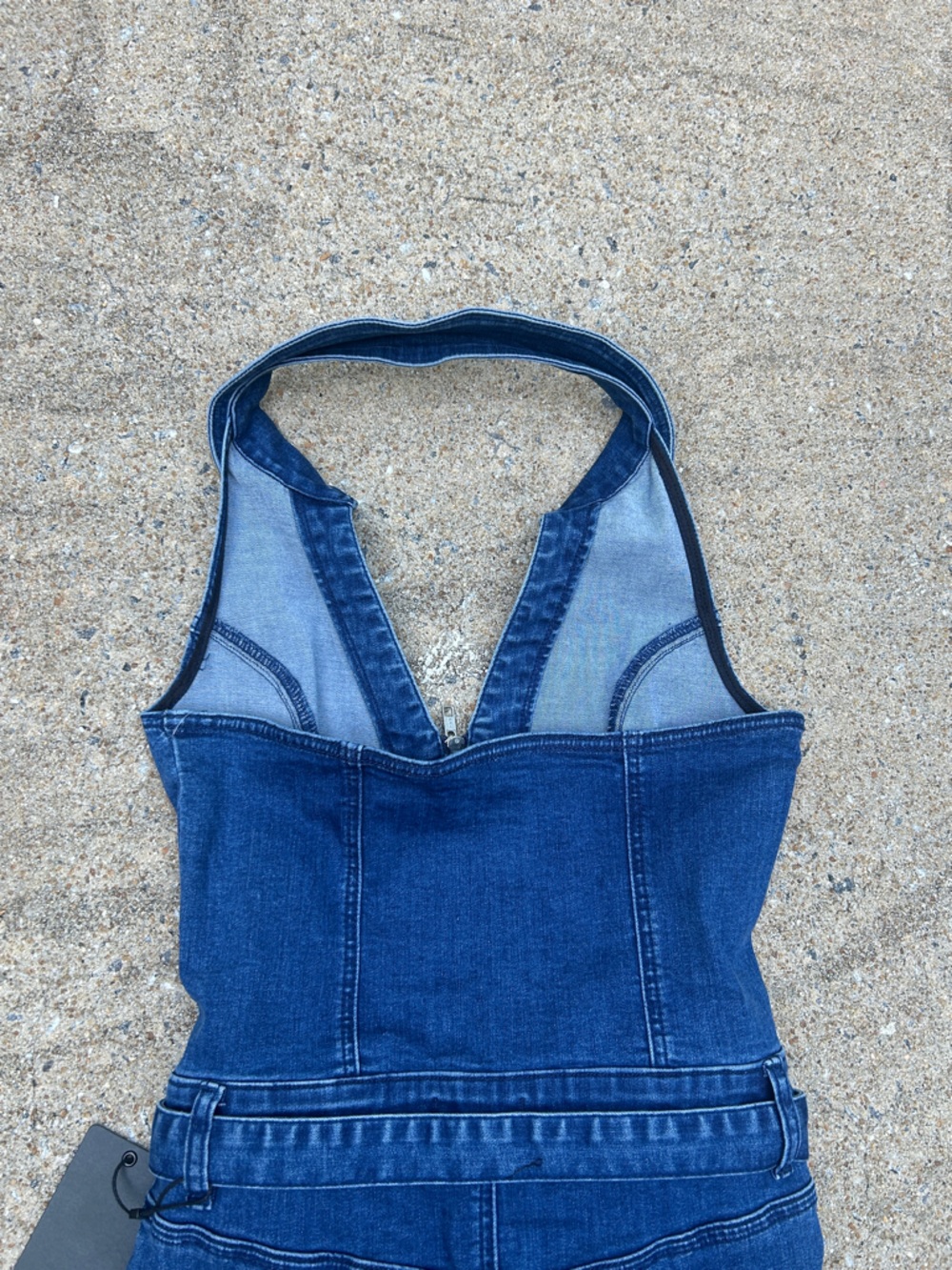 NWT True Religion Dark Blue Denim Halter Jumpsuit with Tie Waist - Picture 8 of 13